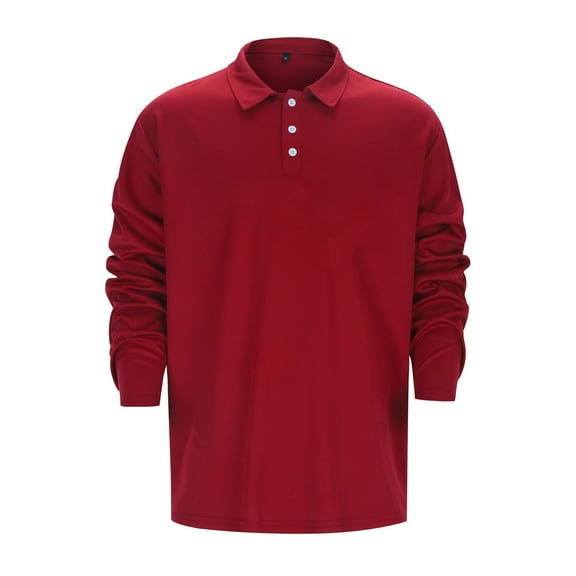 Mens Polo Shirts Fashion Casual Simple Solid Color Button Long Sleeve Polo T Shirts for Men