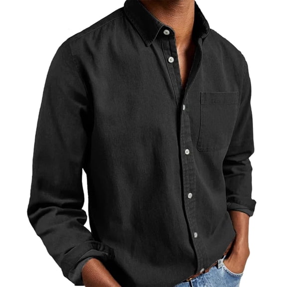 Mens Polo Shirts Fashion Top Comfortable Solid Color Button Long Sleeve Tops Mens Clothing,Black,S