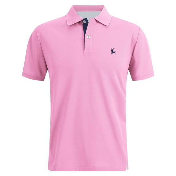 Mens Polo Shirts Golf Casual Slim Fit Short Sleeve Button Up Collared Tops Summer Moisture Wicking Performance Mens Dress Shirts Pink L