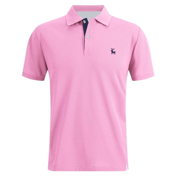 Mens Polo Shirts Golf Casual Slim Fit Short Sleeve Button Up Collared Tops Summer Moisture Wicking Performance Mens Dress Shirts Pink L