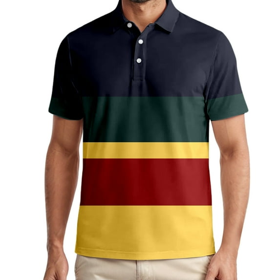 Mens Polo Shirts Golf Striped Short Sleeved Button Up Collared Top Performance Stretch Athletic Regular Breathable Mens T-Shirts