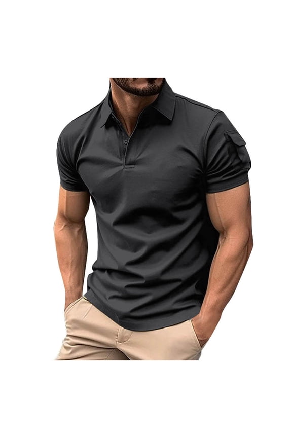 Mens Polo Shirts Lapel Button Down Sports With Arm Pockets Men'S Clothing