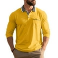 thumbnail image 1 of Mens Polo Shirts Lightweight Casual 3/4 Sleeve Button Up Collared Golf Tops with Pocket Loose Fitting Breathable Trendy Shirts for Men Yellow L, 1 of 9