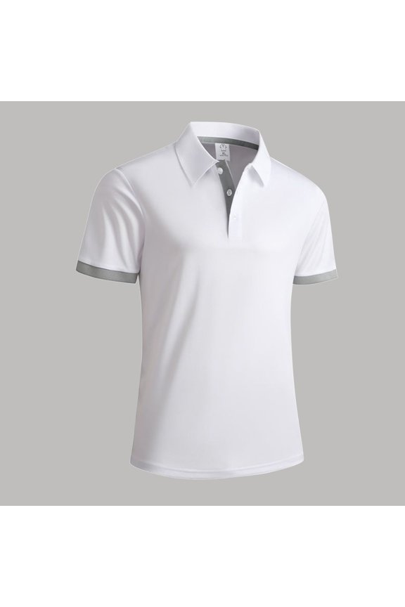 Mens Polo Shirts Lightweight Comfortable Button Placket Tops Stylish Quick Drying Soft T-Shirt Mens Everyday Wear White Size L