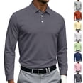 thumbnail image 1 of Mens Polo Shirts Long Sleeve Collared Button Down Solid Color Golf Shirts Daily Basic Shirts, 1 of 8