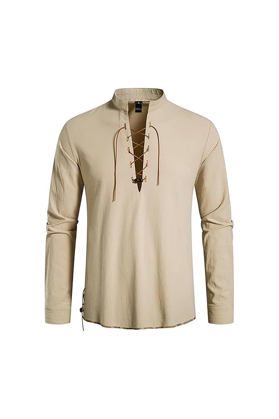 Mens Polo Shirts Long Sleeve Hippie Beach Lightweight Linen Casual Boho Style Male Tees