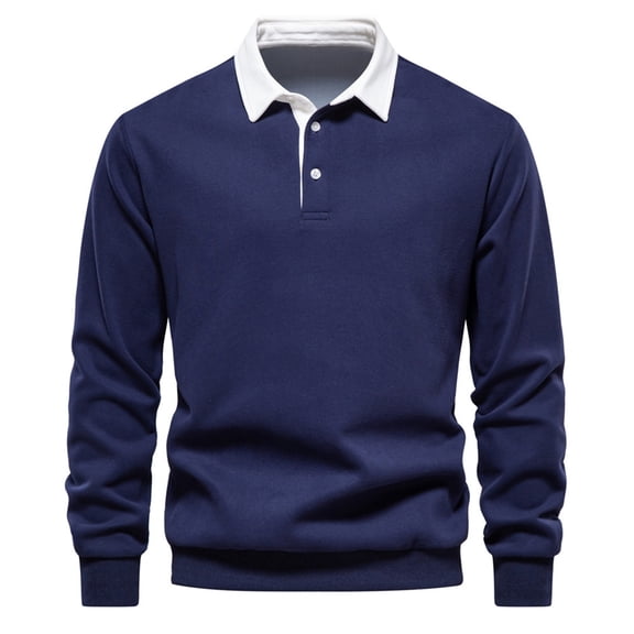 Mens Polo Shirts Long Sleeve Lightweight Hoodies Sweatshirt Tops Navy Casual Workout Fit Shirts XXL
