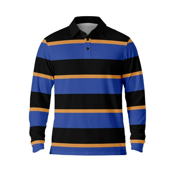 Mens Polo Shirts Long Sleeve Striped Casual Button Down Lapel Tops Pullover Fall Breathable Comfortable T Shirts for Men Blue XXL