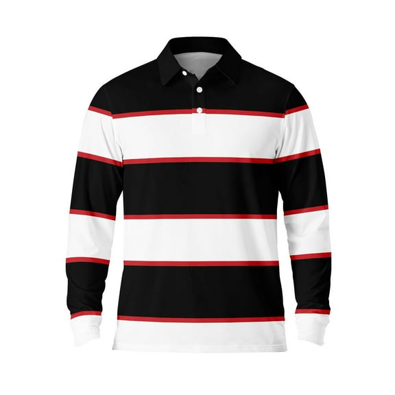 Mens Polo Shirts Long Sleeve Striped Casual Button Down Lapel Tops Pullover Fall Breathable Comfortable T Shirts for Men White L