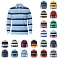 thumbnail image 1 of Mens Polo Shirts Long Sleeve Stripes Button Down Collared Golf Shirt Pullover Casual Breathable Comfy T Shirts for Man Light Blue L, 1 of 3