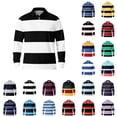 thumbnail image 1 of Mens Polo Shirts Long Sleeve Stripes Button Down Collared Golf Shirt Pullover Casual Breathable Comfy T Shirts for Man White M, 1 of 4