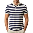 thumbnail image 1 of Mens Polo Shirts Loose Bussiness Striped Shirt Cotton Moisture Wicking Classic Collared Casual Golf Shirts for Middle-aged Size M-4XL Blue, 1 of 9