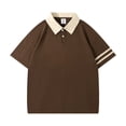 thumbnail image 1 of Mens Polo Shirts Loose Casual Short Sleeve Button Up Lapel Tops Color Matching Cuffs Breathable Outdoor Activities T Shirts for Men Coffee S, 1 of 3