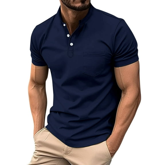 Mens Polo Shirts Male Casual Button Down Lapel Solid Color Shirt Short Sleeve Sleeve Top Shirt Shirts Men Navy S