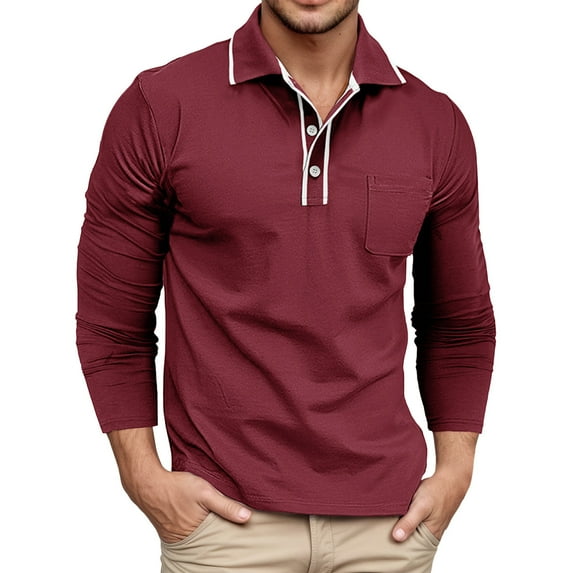 Mens Polo Shirts Male Classic Lapel Long Sleeve Shirt Comfortable Breathable Casual For Home Outdoor Activities Slim Fit Solid Color Tops Comfortable