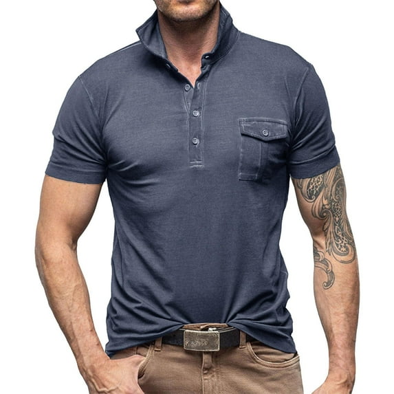 Mens Polo Shirts Male Spring Summer Cotton Short Sleeve Button Pocket Collar Solid Color Sports Outwear
