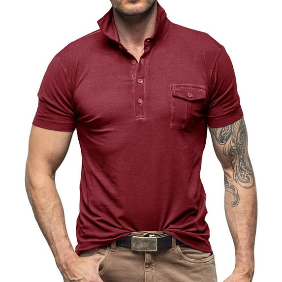 Mens Polo Shirts Male Spring Summer Cotton Short Sleeve Button Pocket Collar Solid Color Sports Sportwear