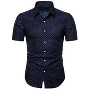 NAMANYLE Mens Polo Shirts Men Summer Slim Loose Fit Hawaii Short Sleeve Printed Turn-down Collar T-shirt Tops Mens T-Shirts Shirts for Men Clearance Sale On Sale Clearance Dark Blue,4XL