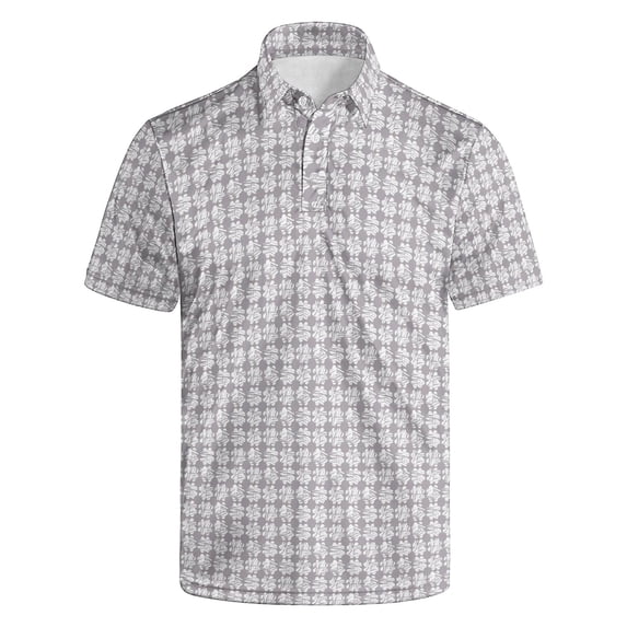 Mens Polo Shirts Men's Short Sleeve Button Front Polo Shirt Print Classic Fit Performance Comfort Top Lightweight Breathable Summer Grey XXXL