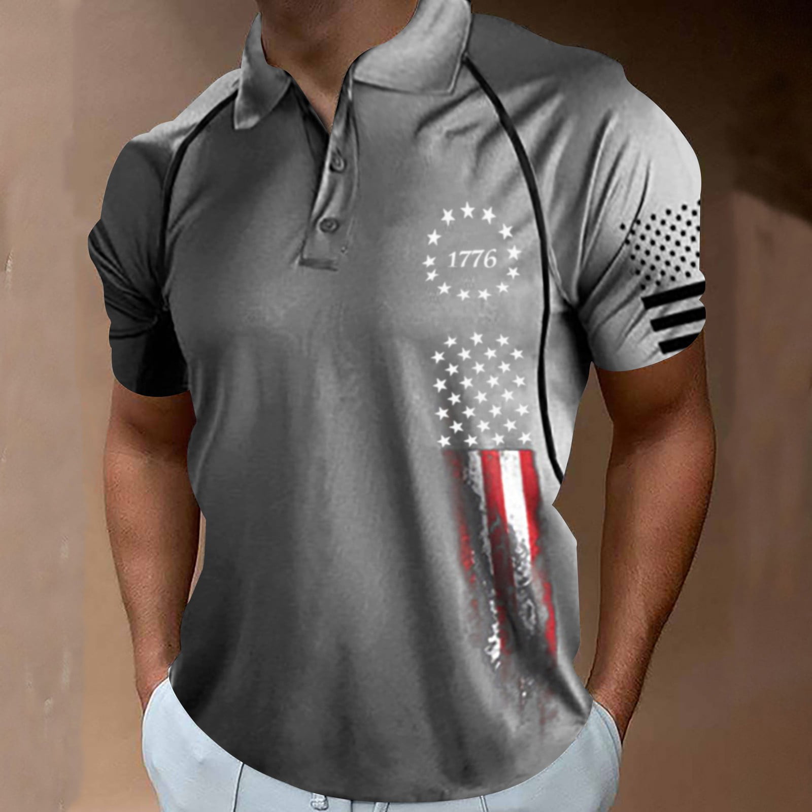 Mens Polo Shirts Mens Independence Day American Flag Shirts Short ...