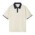 thumbnail image 1 of Mens Polo Shirts Off Shoulder Color Pure Cotton Loose Short Sleeve Lapel Ironing Logo Streetwear, 1 of 3