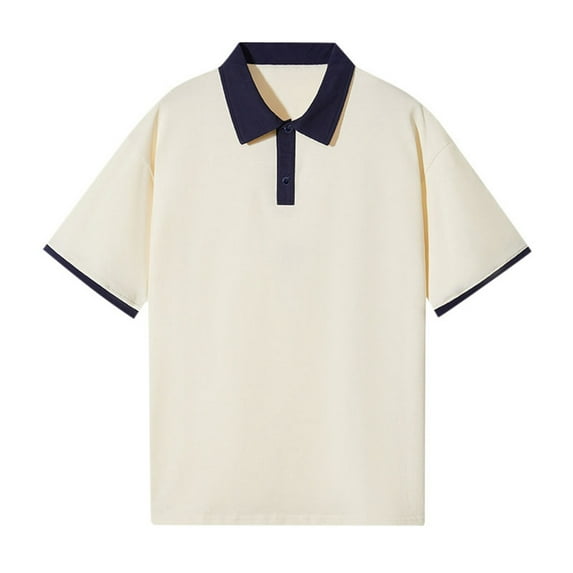 Mens Polo Shirts Off Shoulder Color Pure Cotton Loose Short Sleeve Lapel Ironing Logo Streetwear