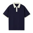 thumbnail image 1 of Mens Polo Shirts Off Shoulder Color Pure Loose Short Sleeve Lapel Ironing Mens Clothing,Dark Blue,M, 1 of 3