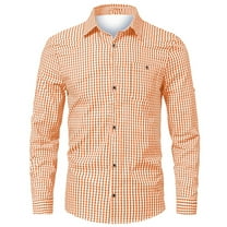 Mens Polo Shirts Plaid Breathable Long Sleeve Button Down Mens Summer Clothing,Orange,XL