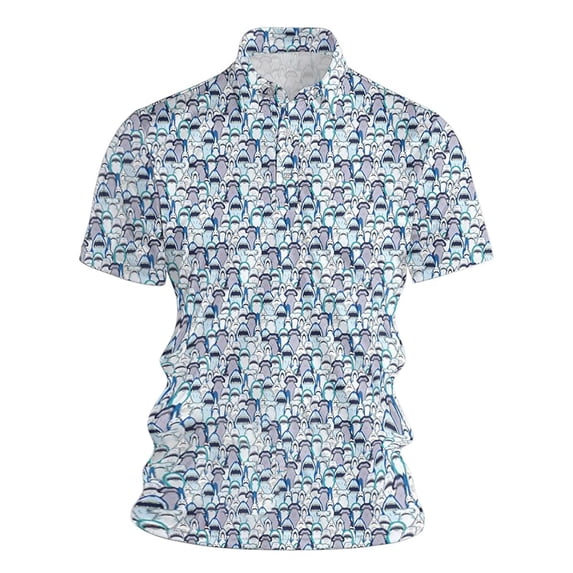 Mens Polo Shirts Printed Short Sleeve Comfortable Top Outdoor Activities and Beach Summer Golf Shirts Blue XXXXL