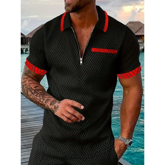 Mens Polo Shirts Quarter Zip Shirts Casual Classic Lightweight Short Sleeve Golf Collared Shirt Beach Shirt Black A M