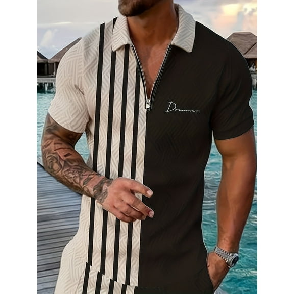 Mens Polo Shirts Quarter Zip Shirts Casual Classic Lightweight Short Sleeve Golf Collared Shirt Beach Shirt Navy XXL