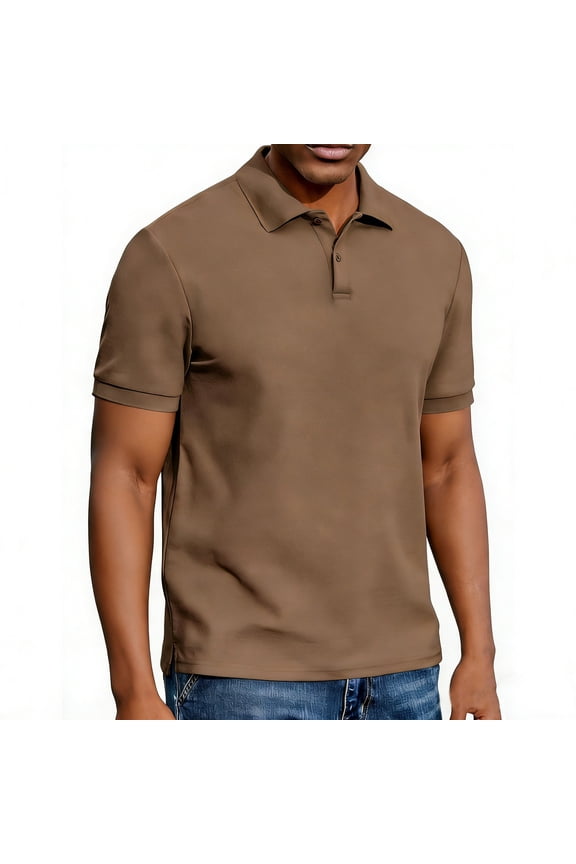 Mens Polo Shirts Quick Dry Short Sleeve Golf T Shirt Performance Moisture Wicking Casual Workout Brown