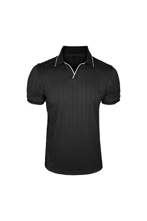 Mens Polo Shirts Regular Fit Textured V-Neck Knit Golf Polos,Black 2XL