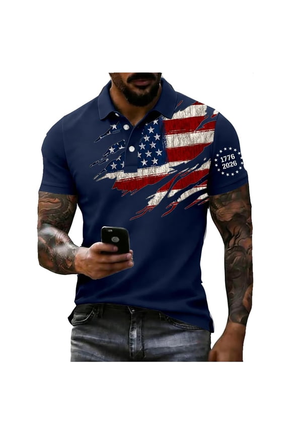 Mens Polo Shirts Short Sleeve American 250th Anniversary Print T-Shirt Memorial Day Veteran T-Shirts