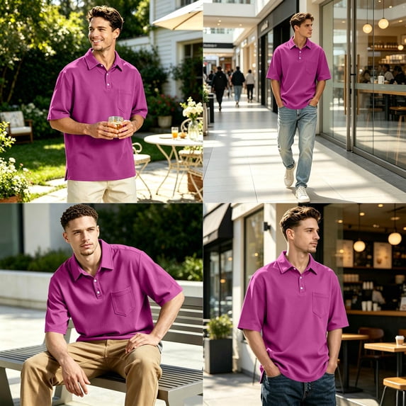 Mens Polo Shirts Short Sleeve Big and Tall Button Down Shirts Lightweight Breathable Side Slit Business Work Shirt