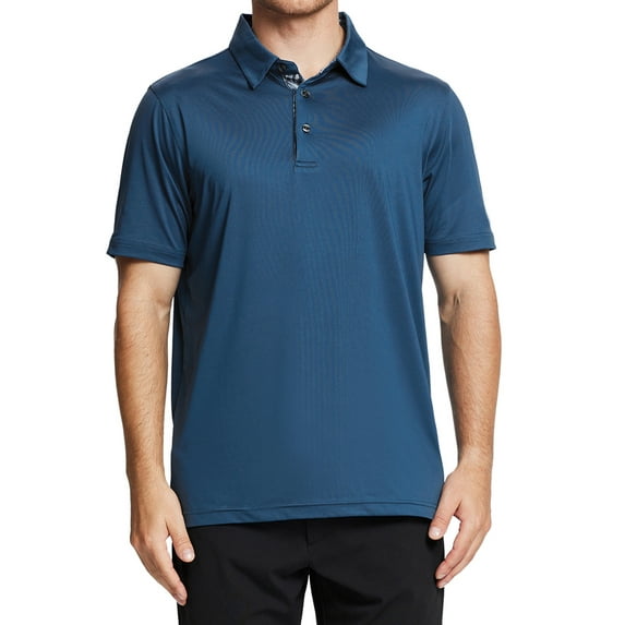 SYLCLEG Mens Polo Shirts Short Sleeve Casual Solid Stylish Dry Fit Performance Designed Collared Golf Polo Shirts for Men,Blue,M