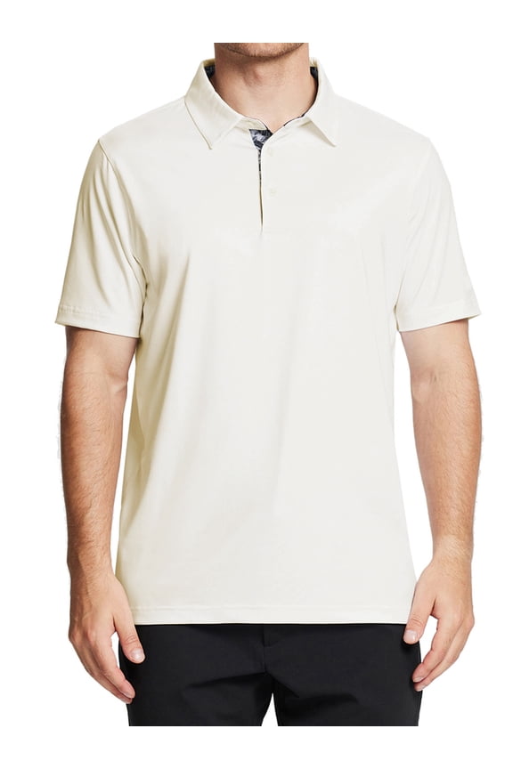 Mens Polo Shirts Short Sleeve Casual Solid Stylish Dry Fit Performance Designed Collared Golf Polo Shirts for Men,Cream,M