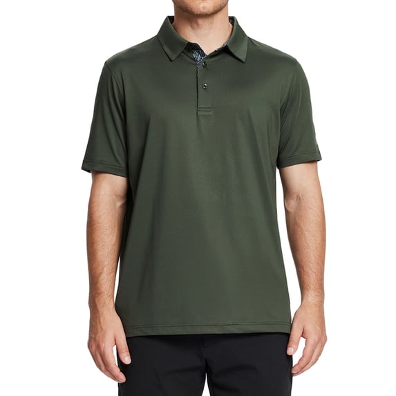 SYLCLEG Mens Polo Shirts Short Sleeve Casual Solid Stylish Dry Fit Performance Designed Collared Golf Polo Shirts for Men,Olive Green,XL