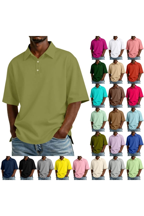 Mens Polo Shirts Short Sleeve Collared Button Front Tops Breathable Moisture Wicking Daily Business Office Shirts ,L,#01 Army Green