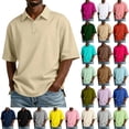 thumbnail image 1 of Mens Polo Shirts Short Sleeve Collared Button Front Tops Breathable Moisture Wicking Daily Business Office Shirts ,L,#01 Khaki, 1 of 6