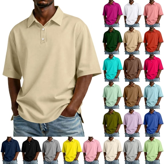 Mens Polo Shirts Short Sleeve Collared Button Front Tops Breathable Moisture Wicking Daily Business Office Shirts ,L,#01 Khaki