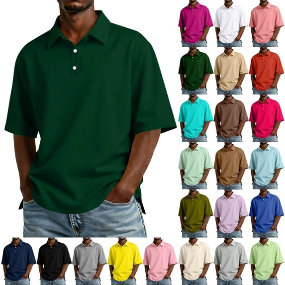 Mens Polo Shirts Short Sleeve Collared Button Front Tops Breathable Moisture Wicking Daily Business Office Shirts ,M,#01 Dark Green