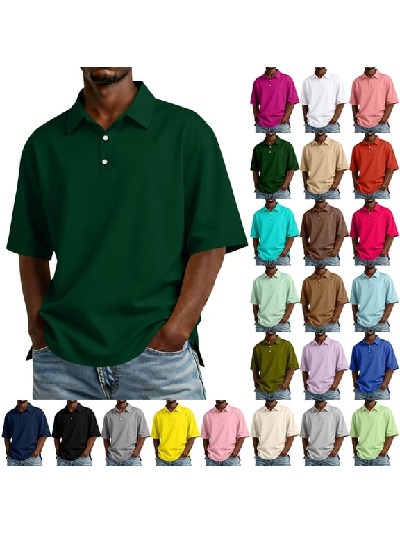 Mens Polo Shirts Short Sleeve Collared Button Front Tops Breathable Moisture Wicking Daily Business Office Shirts ,XXL,#01 Dark Green