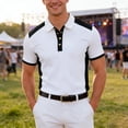 thumbnail image 1 of Mens Polo Shirts Short Sleeve Color Block Business Fit Structured Collar Modern Golf Slim Work Mens Shirts White S, 1 of 5