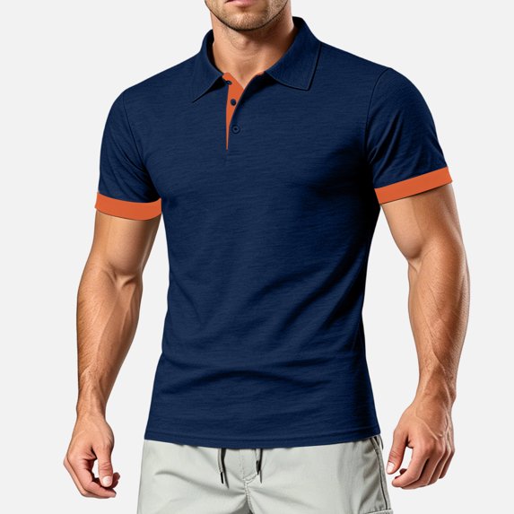 Mens Polo Shirts Short Sleeve Color Block Henley Tees Summer Causal Athletic Golf T Shirts, L