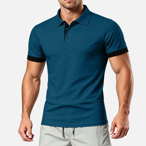 Mens Polo Shirts Short Sleeve Color Block Henley Tees Summer Causal Athletic Golf T Shirts, M