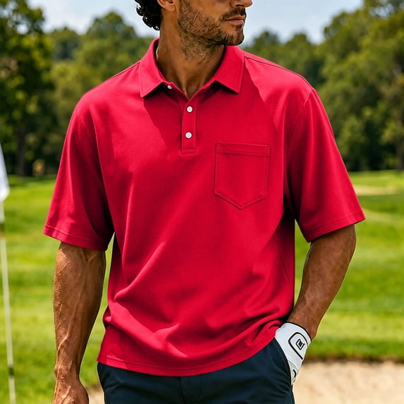Mens Polo Shirts Short Sleeve Cool Quick Dry Golf Shirts with Pocket Casual Performance Moisture Wicking Shirts Solid Color Top XL