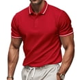 thumbnail image 1 of Mens Polo Shirts Short Sleeve Dual Tipped Collar T-Shirt Cotton Pique Buttons Classic Fit Casual Golf Shirts Red 3XL, 1 of 9