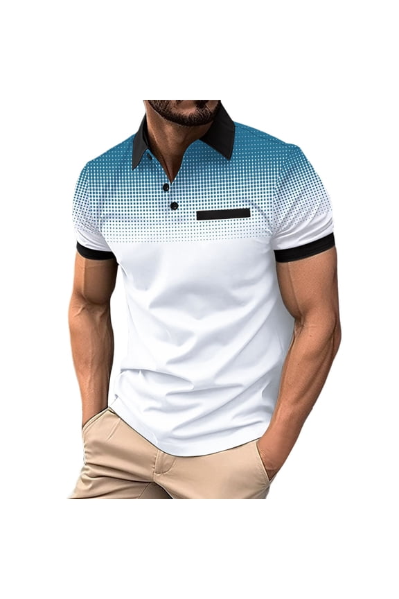 Mens Polo Shirts Short Sleeve Gradient Quick Dry Polo T Shirts for Men with Pockets Print Collar Shirts Regular Fit Casual Work Shirt