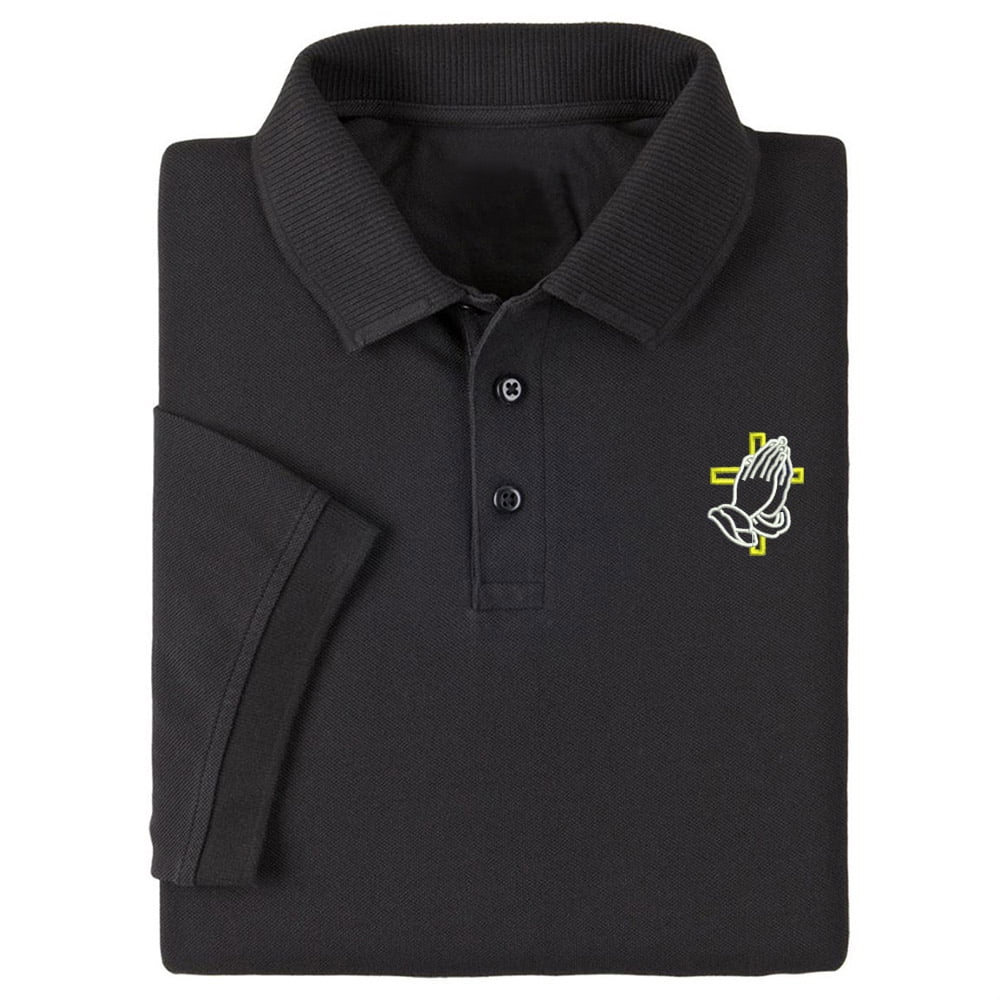Mens Polo Shirts Short Sleeve Praying Hands with Cross Embroidered